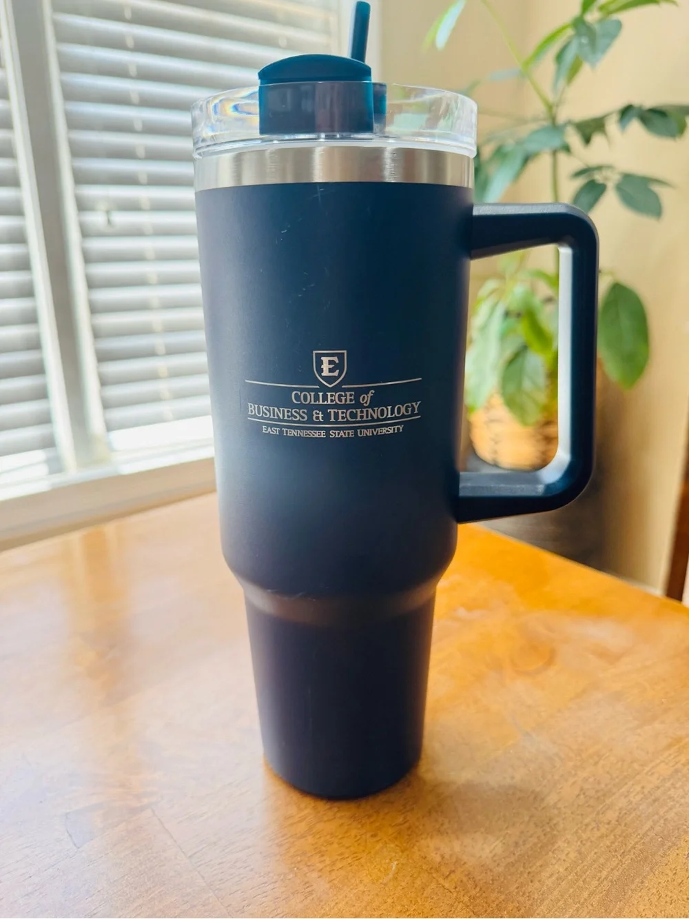 East TN State University College of Business Stainless Tumbler w Lid and Straw